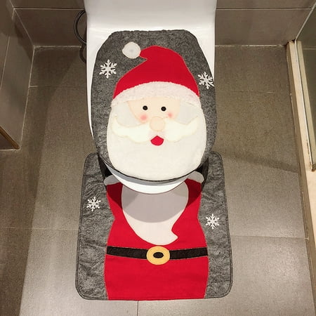 2pcs Set Christmas Bathroom Decorations Toilet Seat Cover U