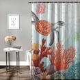 thumbnail image 2 of Orinice  Red Orange Teal Nautical Coastal Shower Curtain Set - Standard Summer Beach Bathtub Curtain with 12 Hooks, Sea Turtle Coral Waterproof Fabric Stall Shower Curtains for Bathroom 69x72, 2 of 7