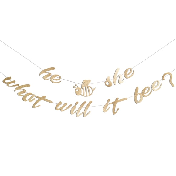 ZAIBIANHAO He Or She What Will Baby Bee Banner - Bumble Bee Themed Baby Shower DecorationsHoney Gold Glitter Gender Neutral Garland Party Supplies