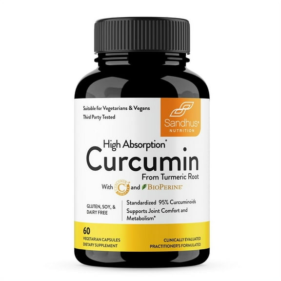 Sandhu’s Curcumin C3 Complex® with BioPerine®, Joint Health Supplement, High in Absorption, 60 Servs