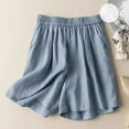thumbnail image 2 of Charmgo Womens Shorts Clearance, 2023 Summer Women's Loose Straight Barrel High Waist Slim Solid Color Shorts Running Shorts for Women Shorts for Women Capri Pants for Women Blue, 2 of 2