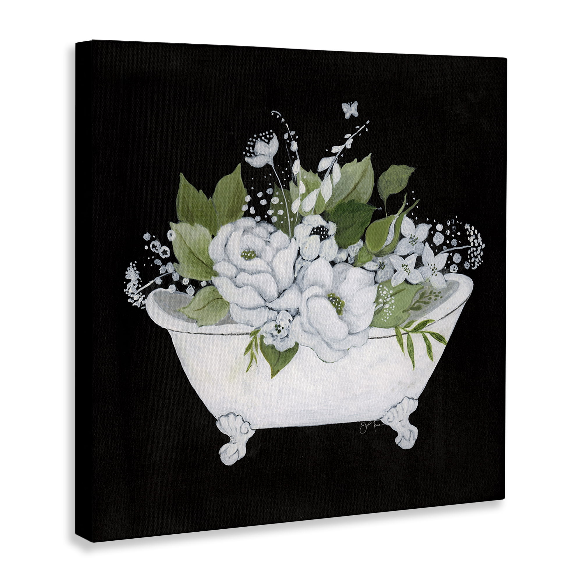 Stupell Industries Charming Floral Bathtub Typography Painting Gallery Wrapped Canvas Art Print Wall Art, 24 x 24