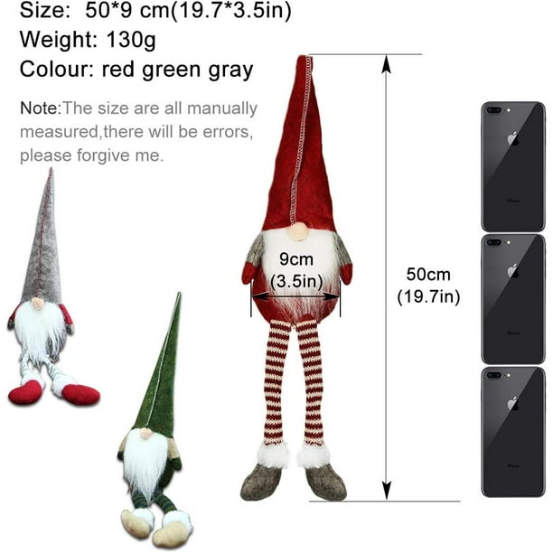 Adorno de gnomo de Navidad hecho a mano, figuritas suecas sentadas con piernas largas, juego de decoración de botella de elfo de Navidad, regalo de Acción de Gracias, paquete de 3 (rojo-verde-gris) Ormromra DLM325