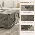 thumbnail image 2 of ANPOO 40" Large Farmhouse Lift Top Coffee Table with Power Outlets and Large Hidden Storage, Square Wood Living Room Tables, Multi-Function Lift Wooden Barn Door Center Table, Grey, 2 of 8