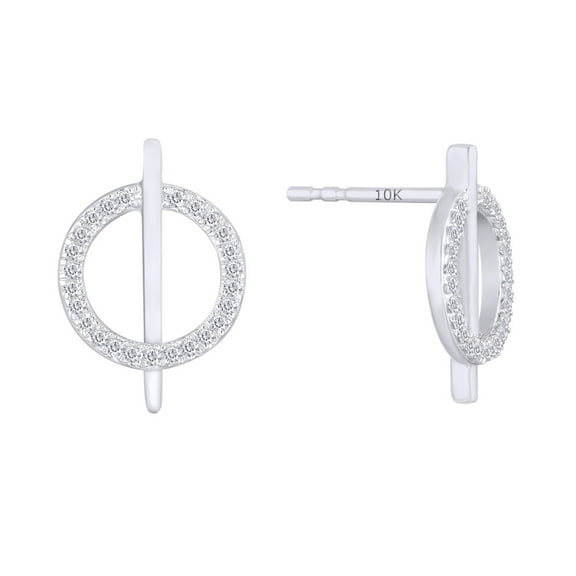 Natural Diamond Accent Circle Bar Line Stud Earrings Jewelry Gift for Womens in 10K White Gold (1/10 cttw,I-J Color,I2-I3 Clarity)