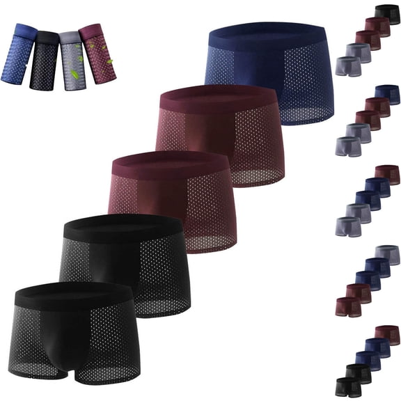 Fewfanhot Men Mesh Ice‑Silk Boxer Briefs 5 Pack, Breathable Wide Waistband Mens Underwear, Lightweight Mid‑Rise Boxer Shorts for Daily Wear