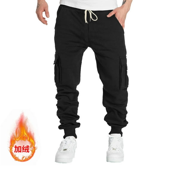 Sweatpants for Men with Pockets Fleece Lined Drawstring Elastic Waist Pants Tapered Leg Thermal Warm Casual Solid Color Athletic Workout Trousers Pant