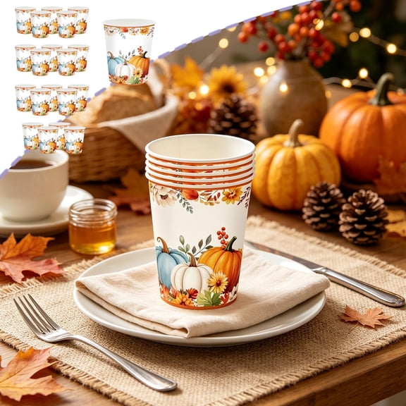 Halloween Sale Clearance!Fall Decorations for Home, 40PC Fall Pumpkin Maple Leaf Printed Disposable Paper Cups Table Ornament Drinkware For Thanksgiving Dinner And Casual Holiday Meetups