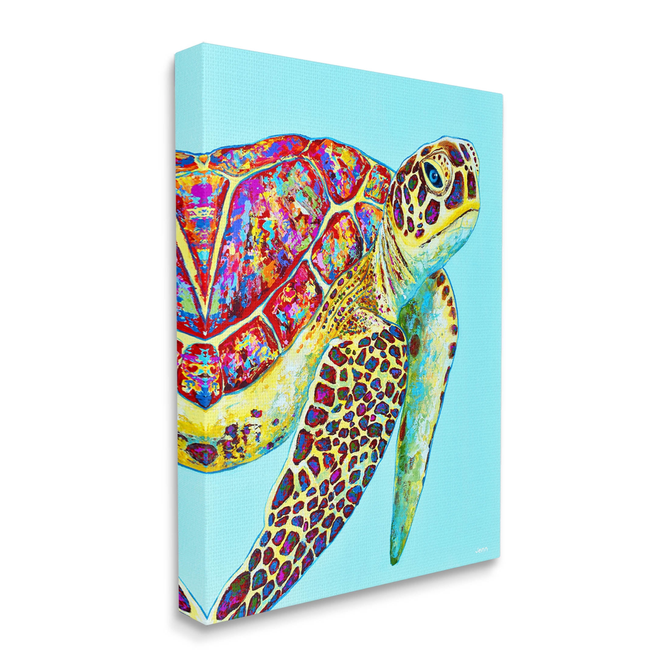 Swimming Sea Turtle Turquoise Accent Animals & Insects Graphic Art Gallery Wrapped Canvas Print Wall Art