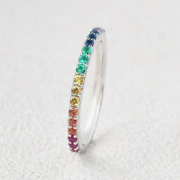 18k gold plated Minimalist Rainbow Gemstones Half Eternity Ring,Ombre ring.multi color eternity band,half eternity rainbow band,Gold Engagement Ring