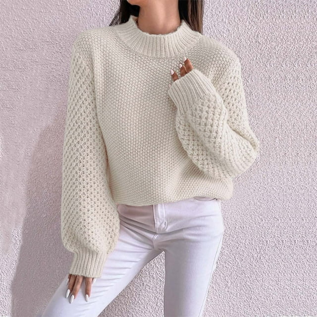 Dvkptbk Sweaters for Women Femmes Solide Pull Décontracté Col Rond Chaud Pull Serré Clothes sur l'Autorisation