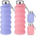 thumbnail image 1 of 2 Pcs Bouteilles d'Eau Pliables 500ml Silicone Voyage Pliable Bouteille d'Eau Portable avec Boucle Silicone Léger Réutilisable Étanche pour Camping Randonnée Cyclisme Sport (Violet/rose), 1 of 6