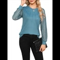 thumbnail image 2 of Blusas de Punto Gofre para Mujer, Blusas Elegantes Informales de Negocios, Camisas de Trabajo de Larga con Encaje, Ropa de Otoño. Azul Pavo Real M, 2 of 10