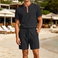 thumbnail image 6 of hotojiny Men's 2 Pieces Set Short Sleeve Henley Shirts and Comfortable Shorts Set Summer Beach Vacation Outfits(Black,XX-Large), 6 of 7
