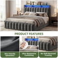 thumbnail image 3 of Uforic Queen Size Bed Frame with 4 Storage Drawers & RGB LED Lights, Velvet Upholstered Platform Bed with Charging Station & Bookcase Headboard, No Box Spring Needed, Easy Assembly, Dark Gray, 3 of 9