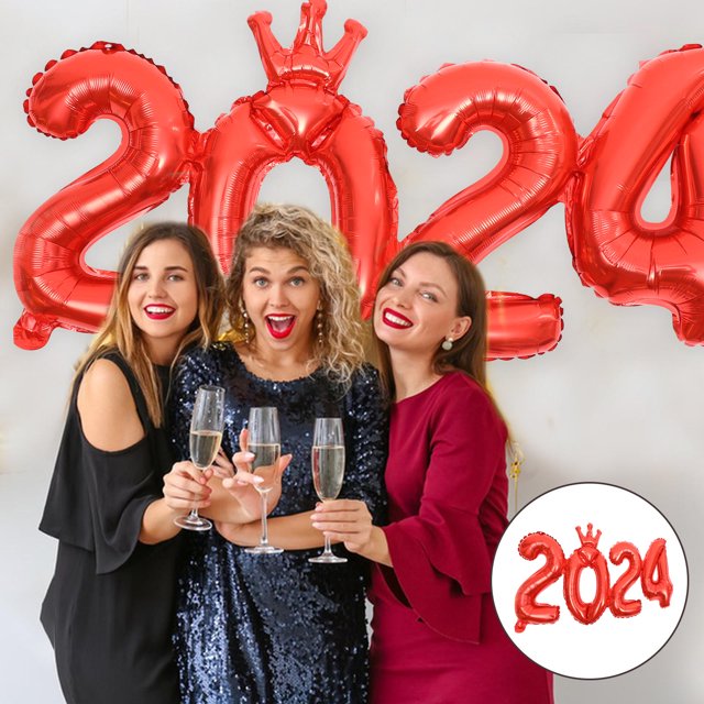 Greenadscape 1Set Large Red 2024 Number Balloon for Party Decoration Indoor Outdoor Use