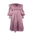 thumbnail image 4 of Robe Maxi Formelle en Satin pour Femmes Manches Longues Bouffantes Col en V Profond Taille Empire Robe de Soirée Cocktail Rouge Vin TG, 4 of 8