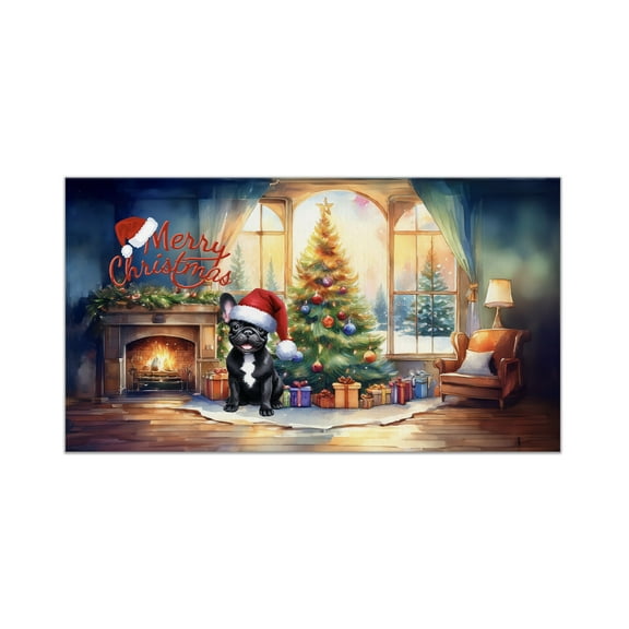 Merry Christmas French Bulldog Santa Hat Xmas Tree Winter Holiday Doormat Dog Lover Gifts Indoor Outdoor Welcome Mat - 01013