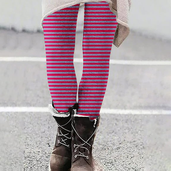 DPTALR Women's Striped Printed Casual Hip-Lifting Tight Elastic Yoga Leggings,Hot Pink,Size XL