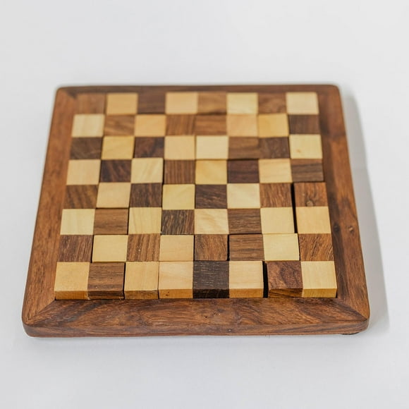 Light, Medium And Dark Brown Cubes In A Wooden Frame Checker Board Game