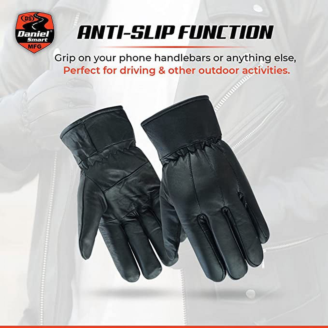 DS Daniel Smart Durable 3XL, Black Cowhide Leather Motorcycle Gloves