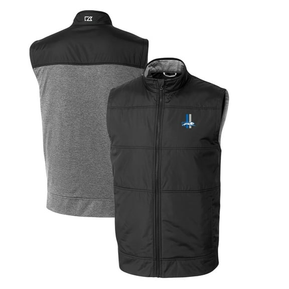 Men's Cutter & Buck Black Detroit Lions Throwback Logo Stealth Hybrid Quilted Windbreaker Full-Zip Vest