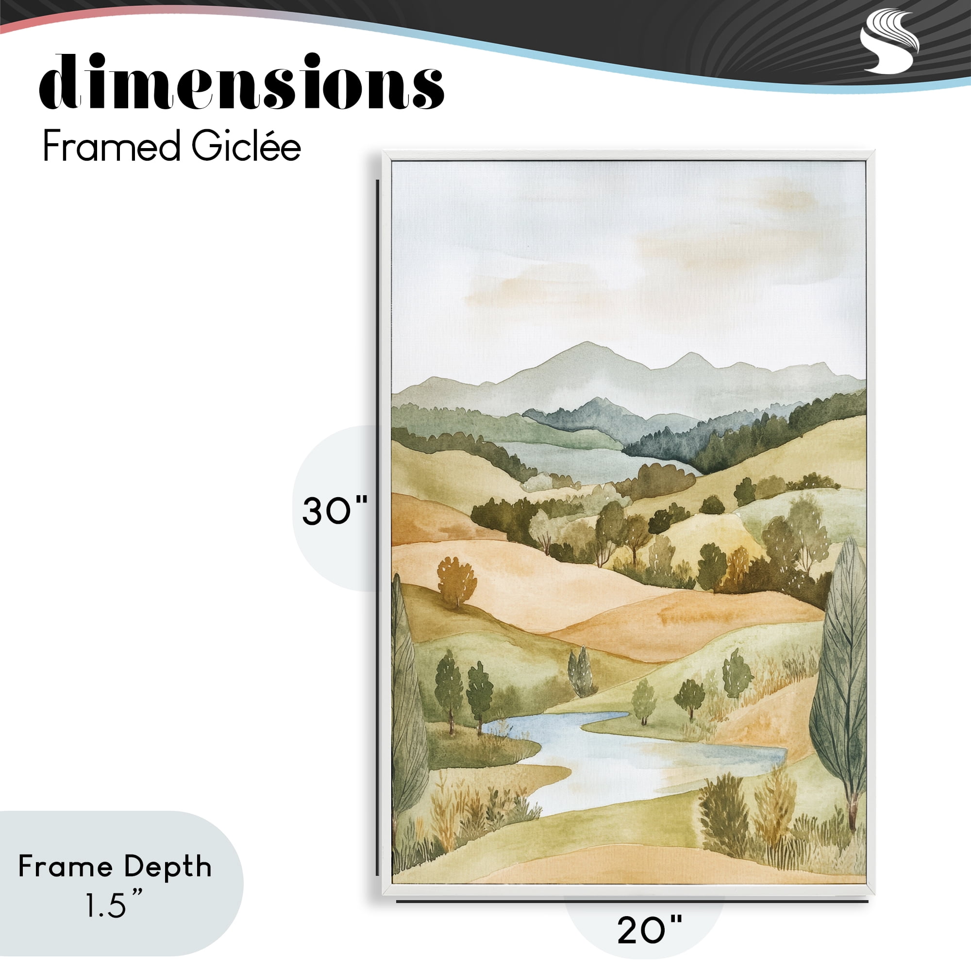Stupell Industries Watercolor Hills & Tranquil Valley White Framed Giclee Art, design by Petal Prints Design