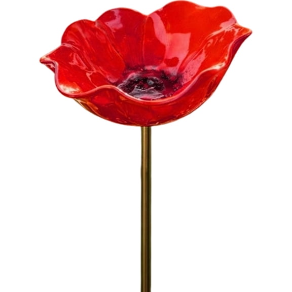 Metal Flower Bird Bath, Wild Bird Feeder Stake, 23.6x5.9 Inch Garden Lawn Decoration, Outdoor Patio Water Oasis, Vibrant Red, LJAI