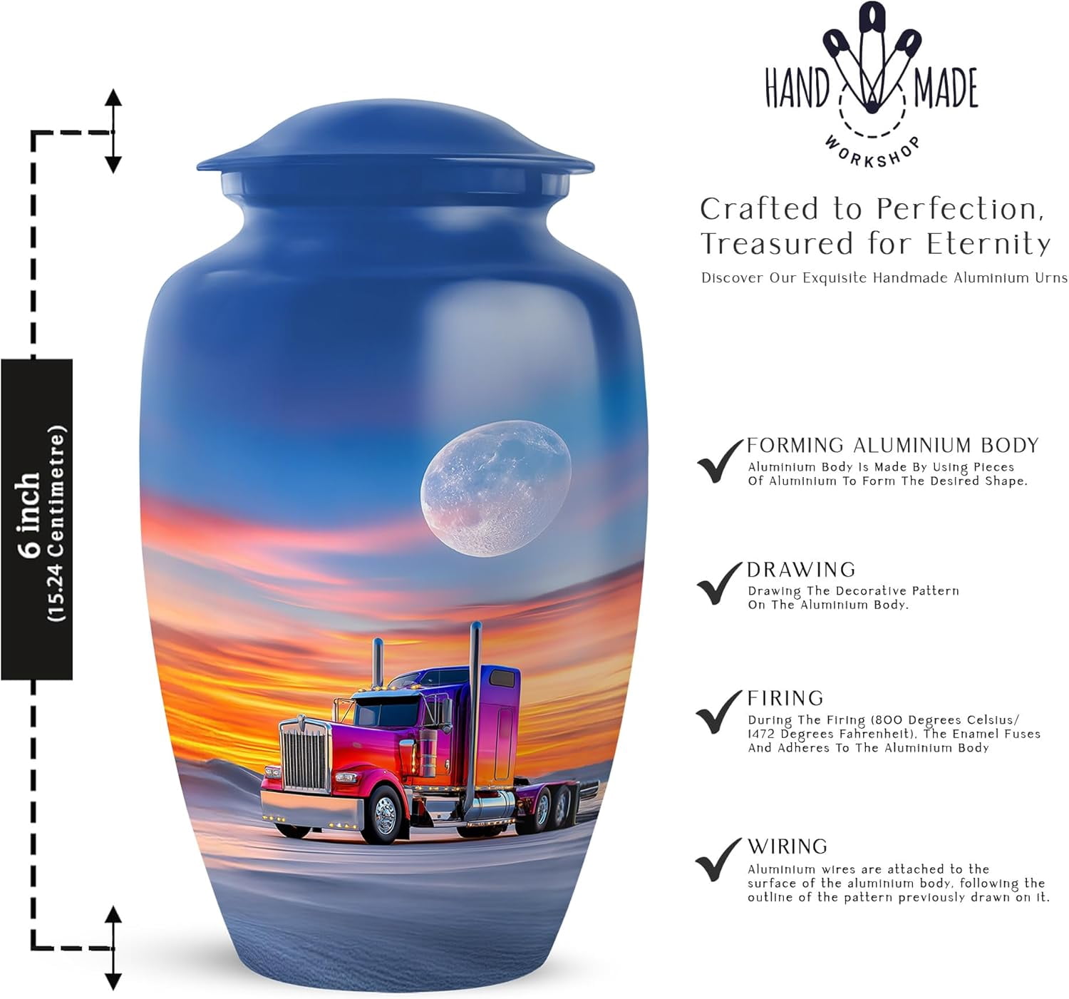 Trucker Urn For Human Ashes Adult Male, Sunset Semi-truck Cremation Urn For Men, Decorative Memorial Urns For Ashes, Funeral Urns For Ashes Adult, (Size: 6 Inch, 1 Pc)