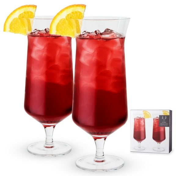 Viski Raye Hurricane Glasses for Tropical Drinks, Summer, 14oz Set of 2