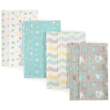 Luvable Friends Basics Baby Boy and Girl Flannel Burp Cloth, 4-Pack -