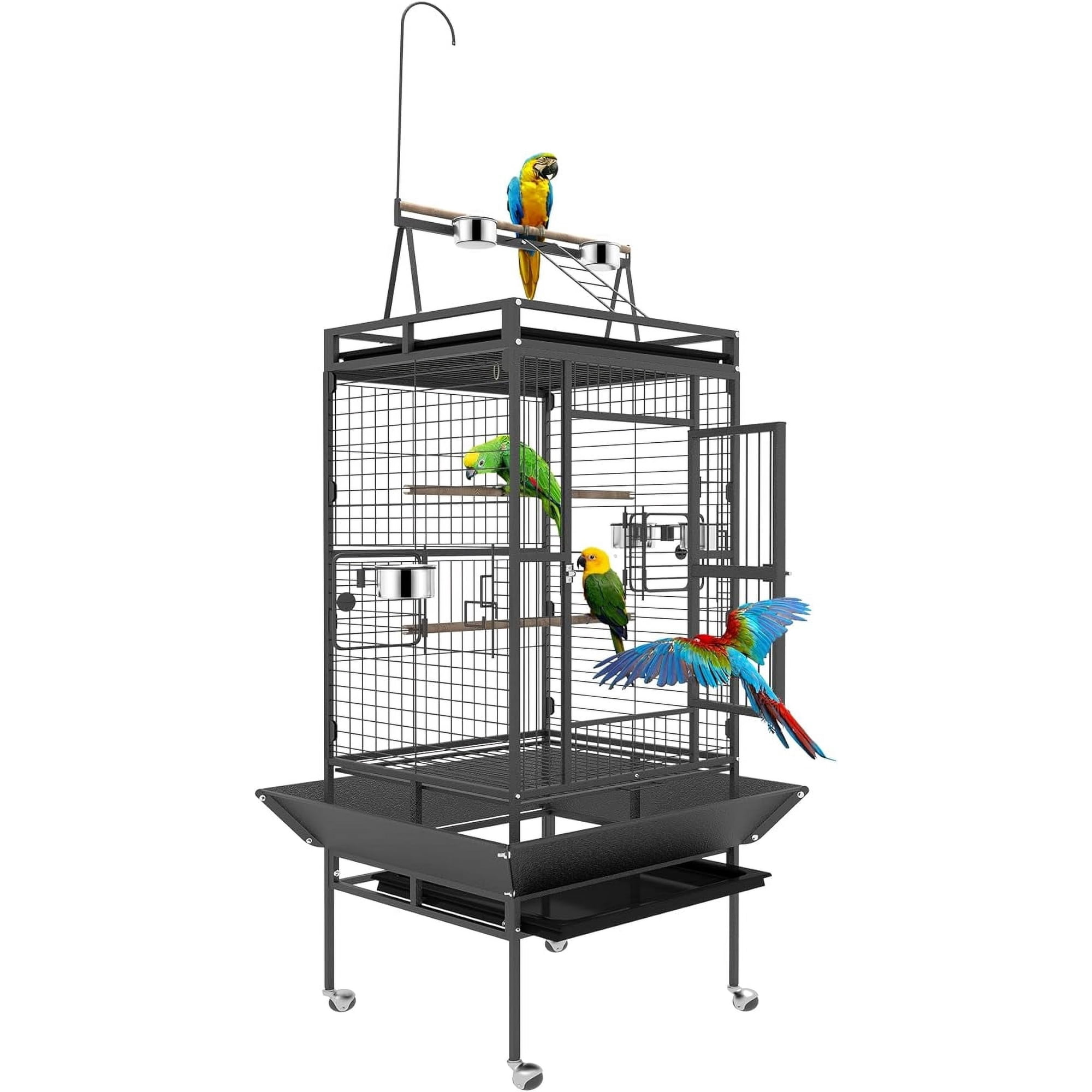 82 Inch Bird Cage, Bird Flight Cages with Rolling Stand & Bottom Tray, Wrought Iron Parrot Cage with PlayTop for Parakeet, Lovebirds, Ringneck, Cockatiels