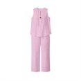thumbnail image 5 of MXUIKV 2 Piece Sets for Women Summer Loose Fitted Sleeveless V-Neck T-Shirts Straight Leg Trousers(Large,Pink), 5 of 5