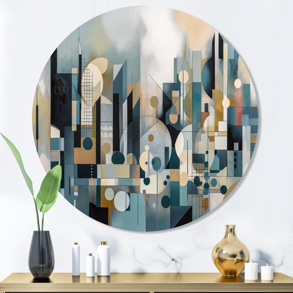 Designart "Reality Transcendence III" Abstract Landscape Metal Round Art Living Room