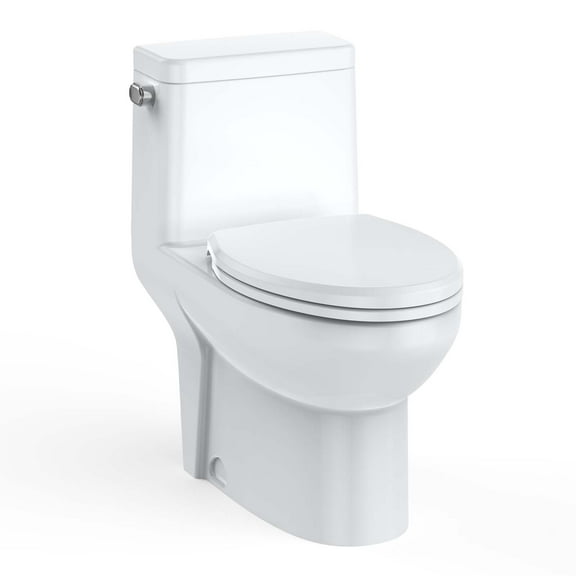 White One-Piece Elongated Toilet for Bathroom - Water Efficient