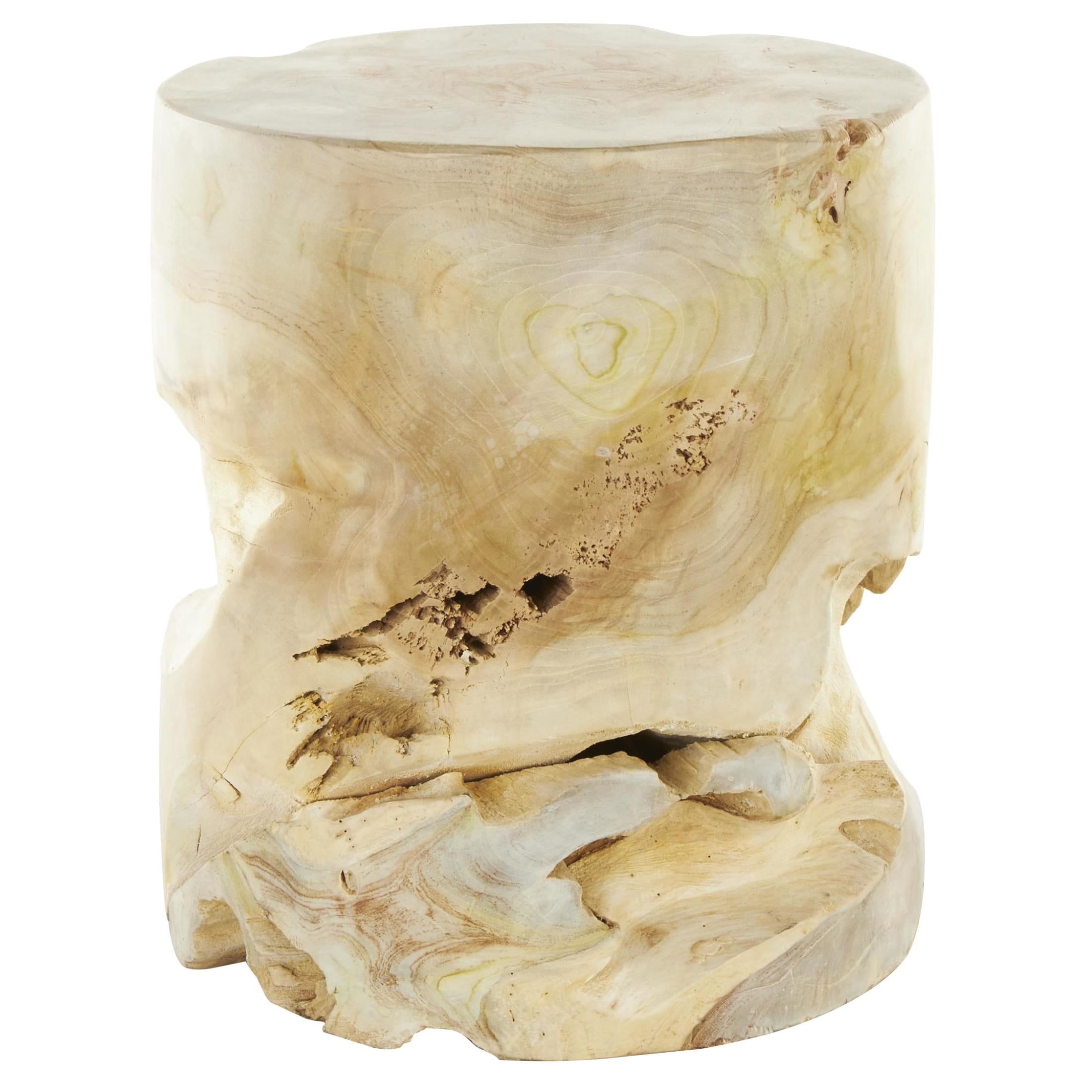 DecMode 15" x 18" Light Brown Teak Wood Handmade Live Edge Tree Stump Accent Table with Natural Cutouts, 1-Piece