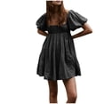thumbnail image 5 of Mingw Womens Mini Dress Summer Cap Short Sleeve Square Neck Sweet Babydoll for Women Classic Sundress Tiered Pleated Swing Flowy Loose Beach Casual Smocked ,M,Black, 5 of 6