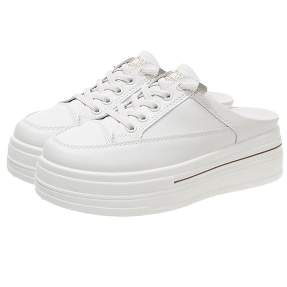Willtoo Women's Mesh Platform Slip-On Mules, Thick Sole Height Increasing Lace-Up Backless Sneakers, Lightweight Breathable Casual Wedge Shoes