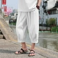 thumbnail image 7 of HOOMEUMY Men's Cotton Linen Pants Loose Fit Baggy 3/4 Capri Pants with Pockets Summer Beach Breathable Casual Trousers White XXL, 7 of 7