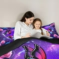 thumbnail image 5 of Manfei Pink Blue Butterfly Comforter Sets Queen Size, Gradient Rose Blossoms Comforters & Duvets, Purple Galaxy Bedding Queen Comforter Set, Breathable Room Decoration, 3-Piece Reversible, 5 of 8