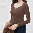 thumbnail image 4 of gbyLJF Womens Fleece Base Layer T-Shirt Solid Color Long Sleeve Tight Fitted Shirts Seamless Thermal Underwear Top with Chest Pads, 4 of 6