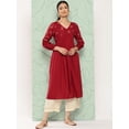 thumbnail image 3 of Janasya Women's Maroon Rayon Solid Gathered Kurta, 3 of 7