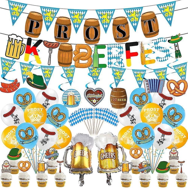 Tema de Oktoberfest Decoración de cerveza alemana bávara Globos Banner Bunting Cake Topper Set Suministros para fiestas