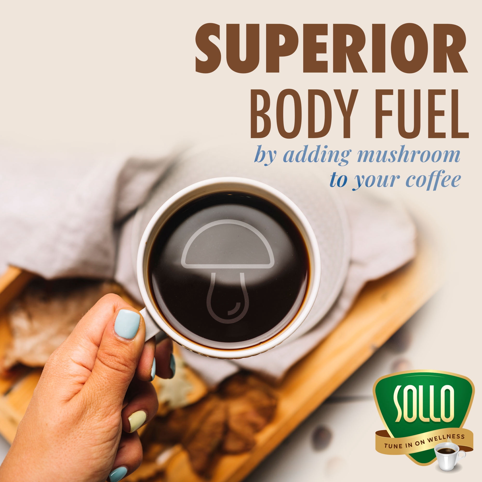 SOLLO Chaga Mushroom Infused Coffee Pods, Boost Focus & Immunity, Memory & Clarity, Medium Roast, Compatible With 2.0 K-Cup Keurig Brewers, Organic by USDA, No After Taste, 24 Ct
