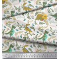 thumbnail image 3 of Soimoi White Polyester Crepe Fabric Dinosaur & Redwood Leaves Print Fabric by the Yard 42 Inch Wide, 3 of 3