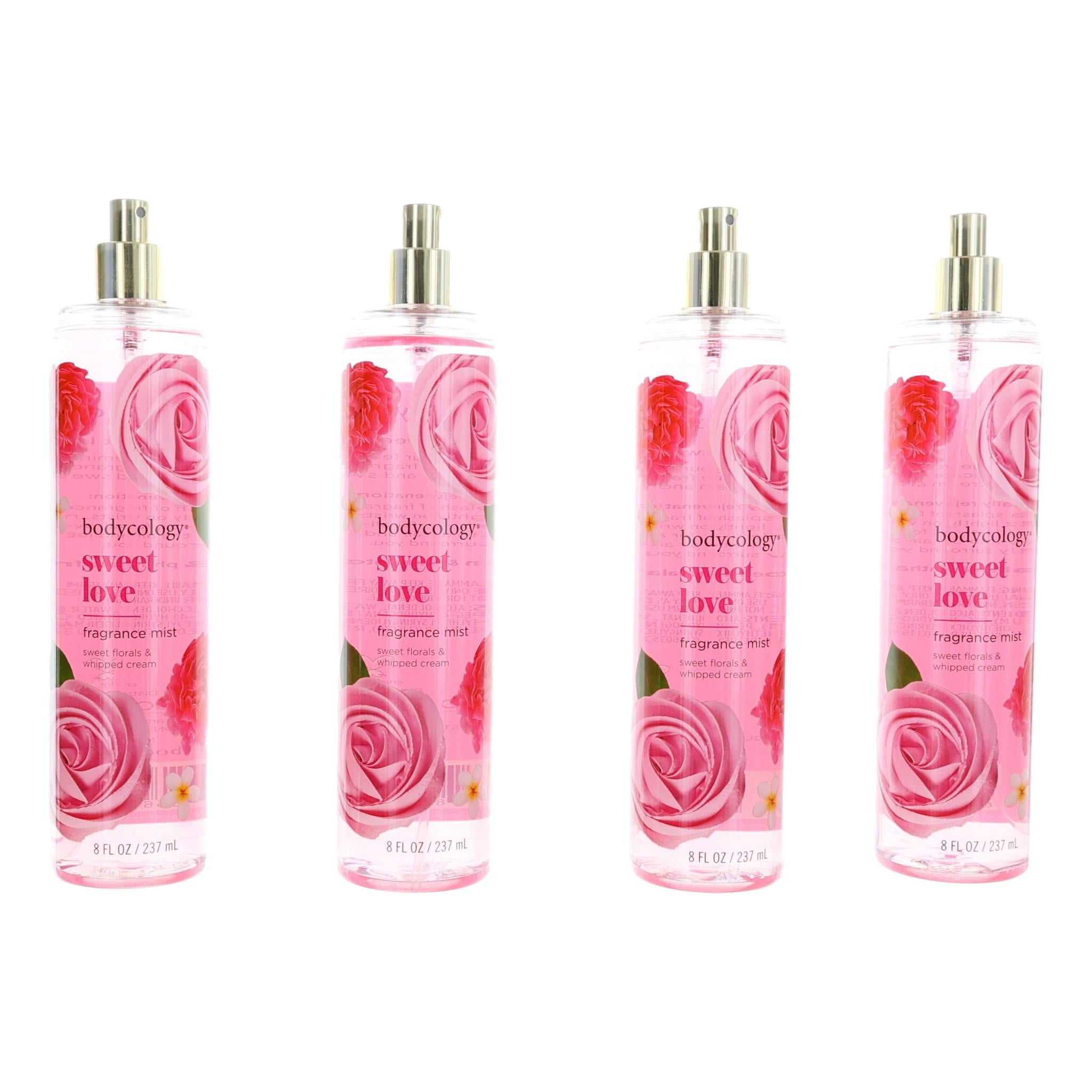 Bodycology Sweet Love, Women's Body Spray, 4 Pack 8 oz Fragrance