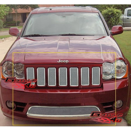 APS Compatible with Jeep Grand Cherokee 2009-2010 SRT8 Main Upper Lower Bumper Stainless Steel Chrome Mesh Front Grill Grille Insert Combo J77746T