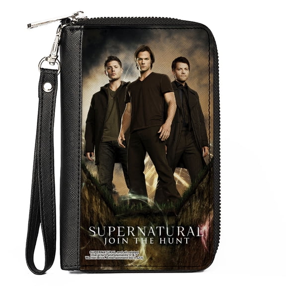Supernatural Wallet, Zip Around, SUPERNATURAL Dean, Sam & Castiel Standing Pose JOIN THE HUNT, Vegan Leather