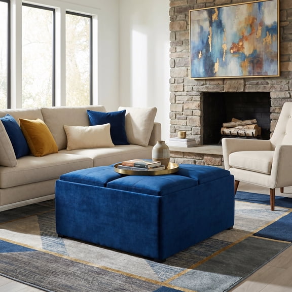 Simpli Home Avalon 35W Square Storage Ottoman with 4 Trays
