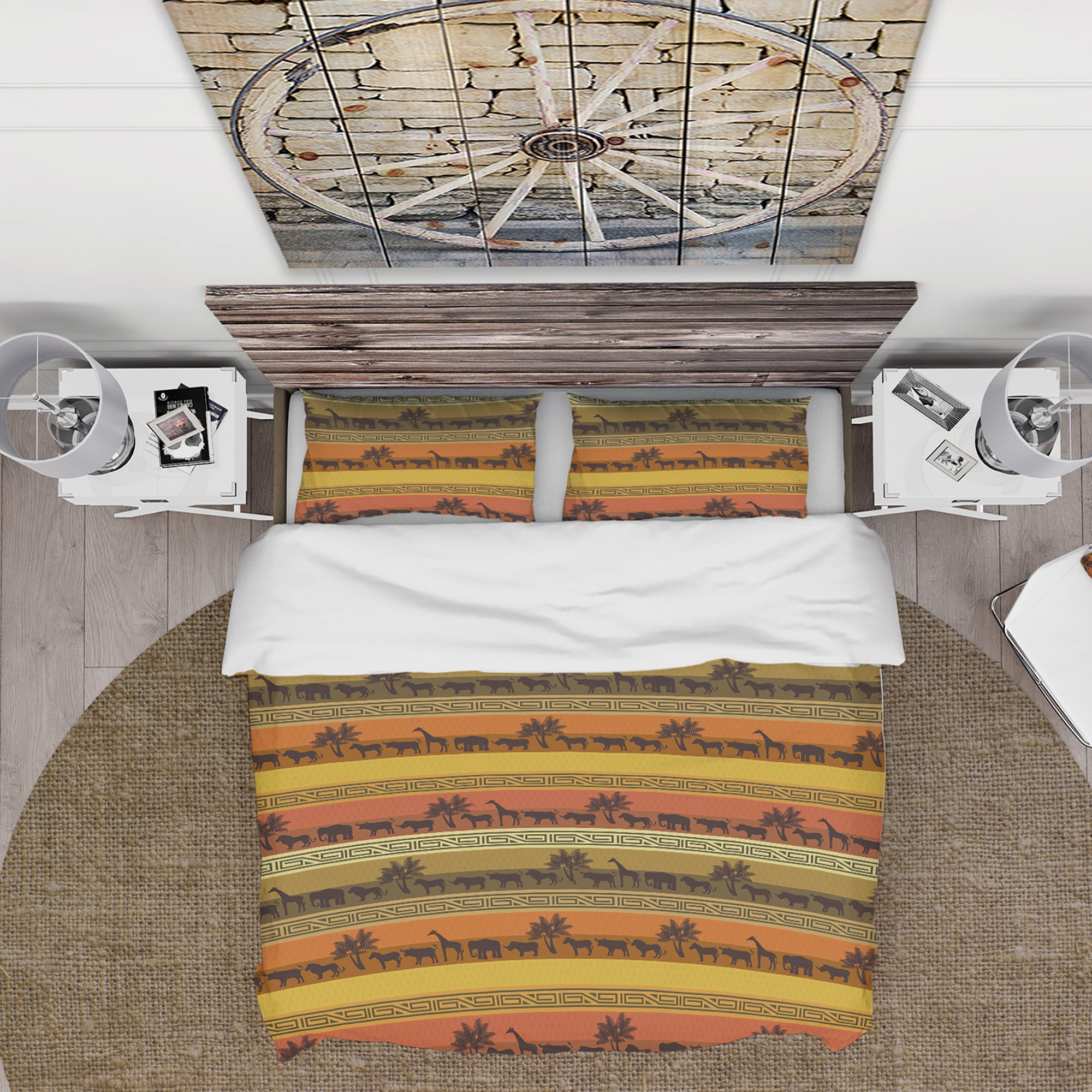Designart 'African Wildlife with Ethnic Pattern' Tropical Duvet Cover Set